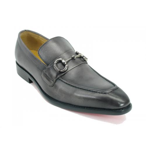 Carrucci Grey Genuine Calf Skin Leather With Horsebit Loafer Shoes KS478-02
